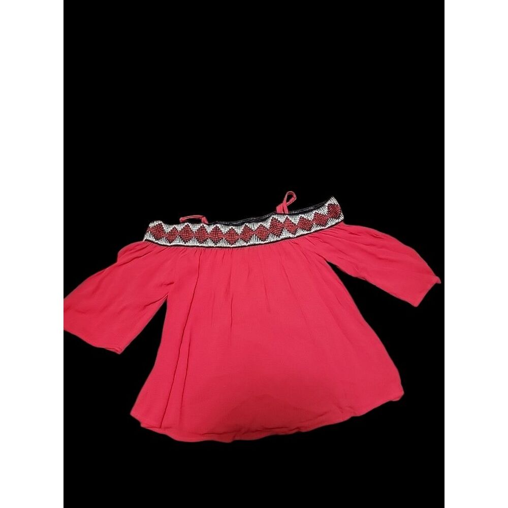 BCX Womens Red Off The Shoulder Embroidered Blouse Three Quarter Sleeve XXS